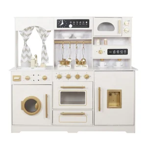Wooden Kids Play Kitchen Toy Kitchen Set with Lights and Sounds