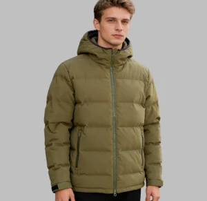 Mens Hooded Zipper Nylon Puffer Winter Jacket