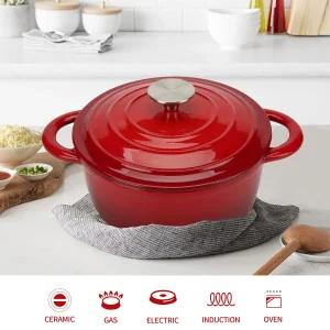 Enameled Cast Iron Dutch Oven Stainless Steel Pot Twist with Dual Handle