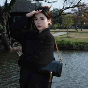 Crocodile-Embossed Calf Leather Bag