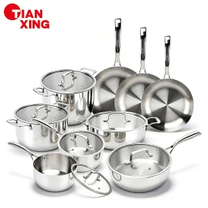 TIANXING Dishwasher &amp; Oven Safe Germany Cookware Sets Triply Stainless Steel Casserole Set Luxury Pots for Cooking High Quality