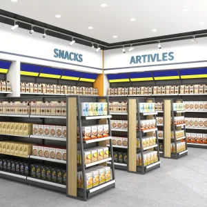 Double Sided Nakajima Wooden Supermarket Shelves
