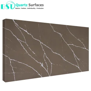 Chocolate Brown Veined Calacatta Artificial Quartz Stone for Countertops