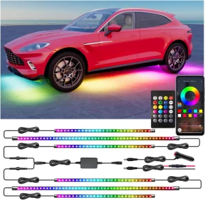 Yielinth 6-Pcs RGB-IC Smart LED Underglow Lights for Cars Dream Color Chasing 16M Colors Waterproof App Car Light Accessories