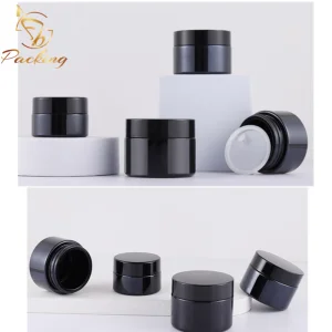 Wholesale Cosmetic Packages OEM Colored Shiny Black 5g Glass Jar with Plastic Lid