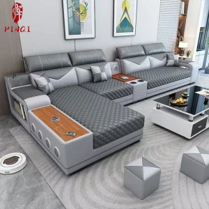 Smart Sectional Sofa Set High Tech USB Charging Speaker Design