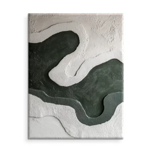 Green White Textured Wave Abstract Canvas Art