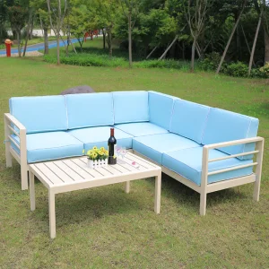 4 Pieces Patio Furniture Set Outdoor Aluminum Sectional Sofa Couch with Square Coffee Table All-Weather Conversation Set
