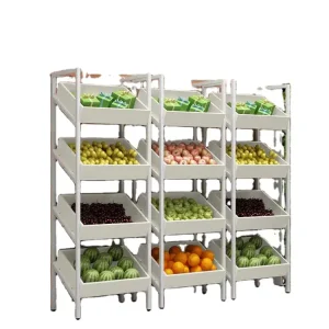 Super Fire Custom Wooden Supermarket Shelves Montage Hour Metal Fruit Groant Flat Floor Standing Display Stand