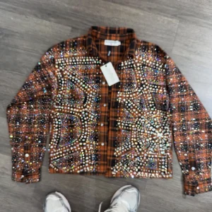 Orange Acid Wash Flannel Shirt Men