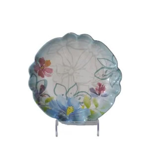 China Fresh Watercolor Floral Light Blue Gradient Petal Edge Ceramic Plate Exporter, Products