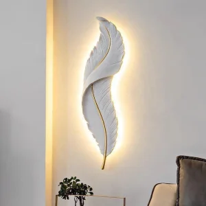 65CM Sculptural Feather Resin Wall Sconce Artistic Hand-painted LED Hardwired Lamp Dimmable Ambient Lighting for Living Room