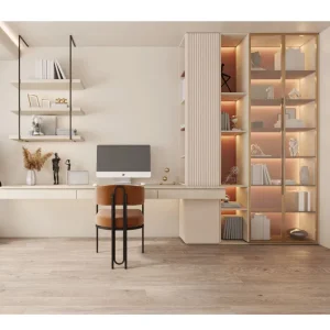 Modern Storage Cabinet Bookshelf with Built-in Desk