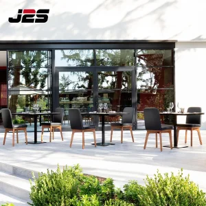 Commercial Modular Restaurant Banquette Seating Furniture Outdoor Black Square Table Solid Wood Leather Armchair Set for Hotel Patio