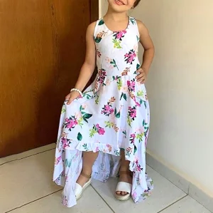 Little Girls Cute Flower Print High-Low Dress