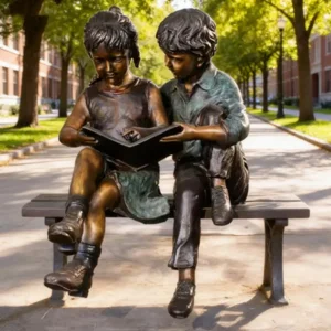 Life Size Bronze Boy and Girl Statue Custom Modern Street Garden Sculpture