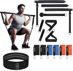 Wholesale Custom Logo 3-Section Portable Pilates Kit Bar Adjustable Workout Yoga Pilates Bar Kit with Resistance Bands
