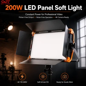 Dual-color White Studio Fill Light 200W Wide Beam Silent Panel Lamp Four-leaf for Film Shooting Exhibition Display Application