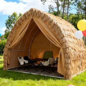 8.2*8.2ft Sailboat Gazebo Outdoor Thatched Pavilion, Integral Steel Structure, 8 Level Wind Resistant PE Patio Garden Shelter