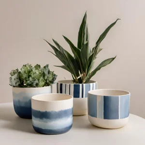 Cheap Blue Decal Ceramic Pots Set of 4 – Perfect for Indoor Plant Display VDLK2403984 Manufacturer, Manufacturers