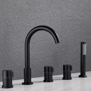 Luxury Five Hole Matte Black Factory Direct Supply Dual Handle Basin Faucet Wholesale Price Rotation Basin Faucets