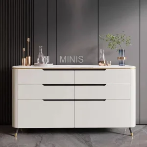 Móvel de Sala de Estar de Hotel Moderno Buffet Branco Lacado Lateral em Mármore