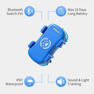 Dispositivo de rastreamento mini para animais de estimação OEM, com modo de sono, monitor de saúde, WiFi, Bluetooth e GPS, coleira para pets ao ar livre