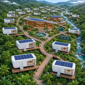 Casa cápsula de lujo inteligente modular prefabricada, móvil y al aire libre