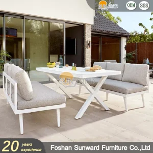 Outdoor Modern Cafe Aluminum Long Chair and Table Furniture Garden Patio Hotel Restaurant Canteen Dining Bench