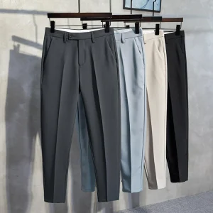 Calças de Verão Britânicas para Homens, Ajuste Slim de Negócios, Tamanho Casual, Calças de Terno