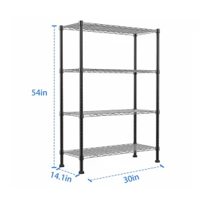 14.1" D X 30" W X 54" H Black 4-Wire Shelving Metal Storage Rack Adjustable Shelves Standing Storage Shelf Units