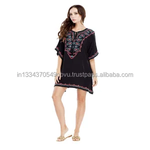 New Season Collection Women's Beach &amp; Resort Wear Cover Up Fancy Designer Embroidered Swimwear Summer Holiday Kaftan Short Dress