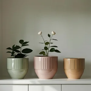 China Glossy Vertical Ribbed Nordic Ceramic Planter Pot - Indoor Flower and Green Plant Container VDLK4738 Supplier, Factories