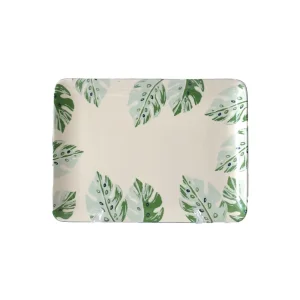 jiashun Tropical Monstera Leaf Printed Square Ceramic Serving Tray Manufacturer, Exporter