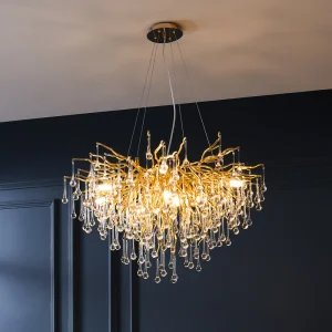 Luxury Decorative Glass Indoor Lighting Gold Water Drop Crystal Creative Chandelier