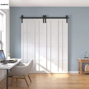 6FT Bi-Folding Sliding Barn Door Hardware Kit, Heavy Duty Track Roller Kit Smoothly and Quietly, Easy to Install, Black