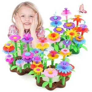 Kids Diy Assemble Stem Floral Play Set Educational Plastic Plant Flower Garden Building Block Flowers Toys