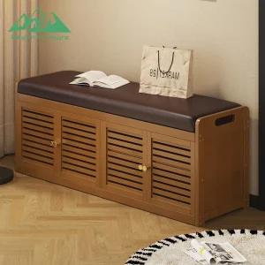 Wayon Modern Bamboo Shoe Cabinet with Padded Bench Seat