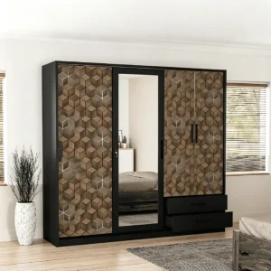 Bedroom Steel Wardrobe Print Pattern Steel Closet Cabinet Iron Wardrobe Dressing Room Steel Locker Lemari Besi With Mirror