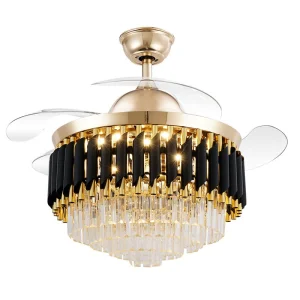 LED Crystal Chandelier Lighting Luxury Golden Black Style Pendant Lamp Home Hotel Modern Ceiling Fan with Light