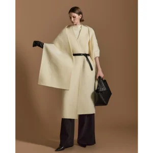 Casaco de Lã com Gola de Cape de Luxo para Mulheres, Oversized, com Cinto, Sobretudo Longo de Lã, Elegante, Roupa Externa