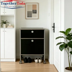 Minimalist Rolling Modular Storage Cabinet with 2 Lockable Doors for Bedroom Living Room