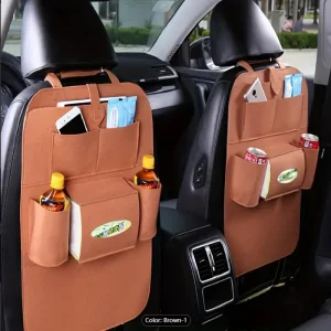 Felt Car Backseat Organizer Bag with 7 Pocket, Car Back Seat Kick Protector for Kids Roadtrip Essentials Travel Accessories