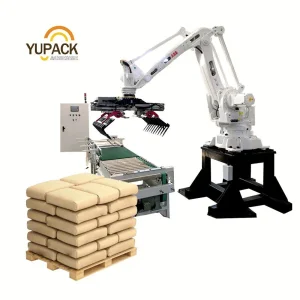 Robotic Bag Palletizer System with a Bag Flattener and Infeed Conveyor