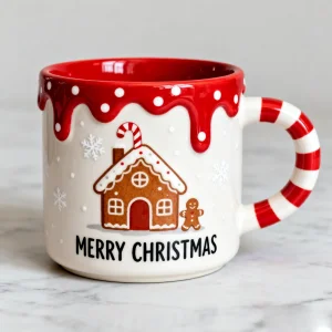 Cheap Candy striped handle gingerbread print winter mug - Christmas English decal VDLK5408 Manufacturer, Suppliers