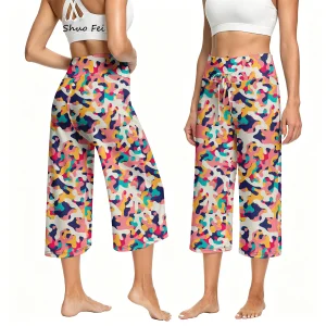 Wholesale Custom Colorful Abstract Pattern Wide Leg Pants
