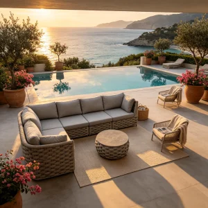 Modern Luxury Outdoor Rope Woven Sofa Set Aluminum Frame Patio Garden Furniture Set for Villa Hotel Backyard