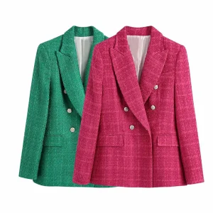 Spring Women Fashion Double Breasted Vintage Long Sleeve Flap Pockets Solid Female Outerwear
