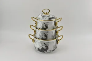 New Style Kitchenware Enamel Casserole Pot Food Cooking Pot with Golden Stainless Steel Handle