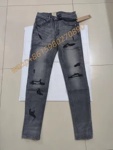 High Quality Cotton Retro Denim Skinny Pants for Men Vintage Washed Cargo with Embroidered Straight Style Jeans
